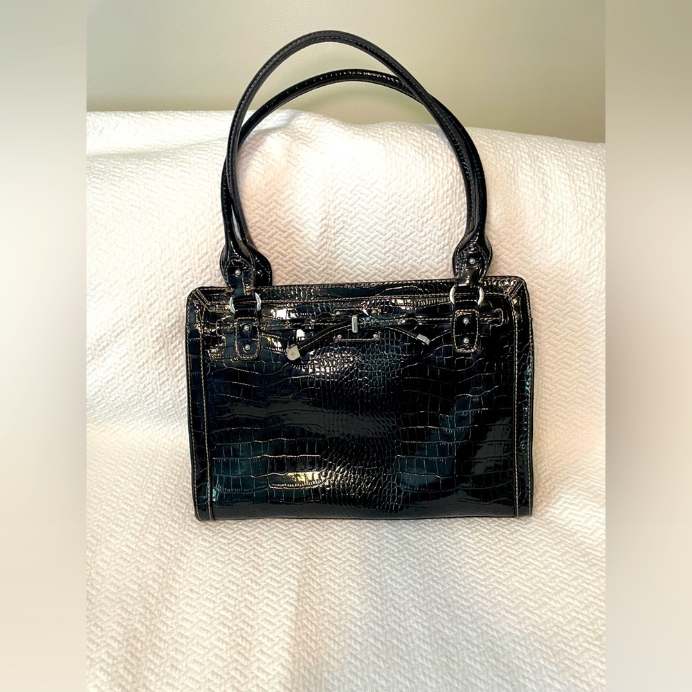 Liz Claiborne Large Patent Leather Faux Crocodile Print Tote